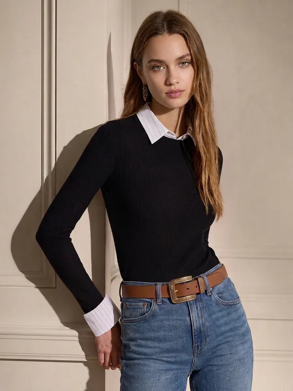 Wool Blend Fake Two‑Piece Knit Top made by COMMENSE