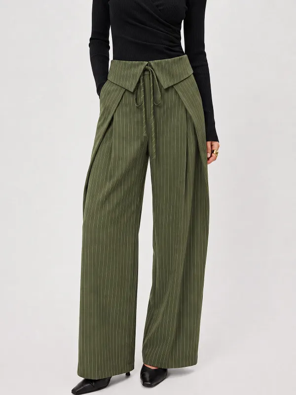Fold‑Over Striped Wide Leg Pants made by COMMENSE