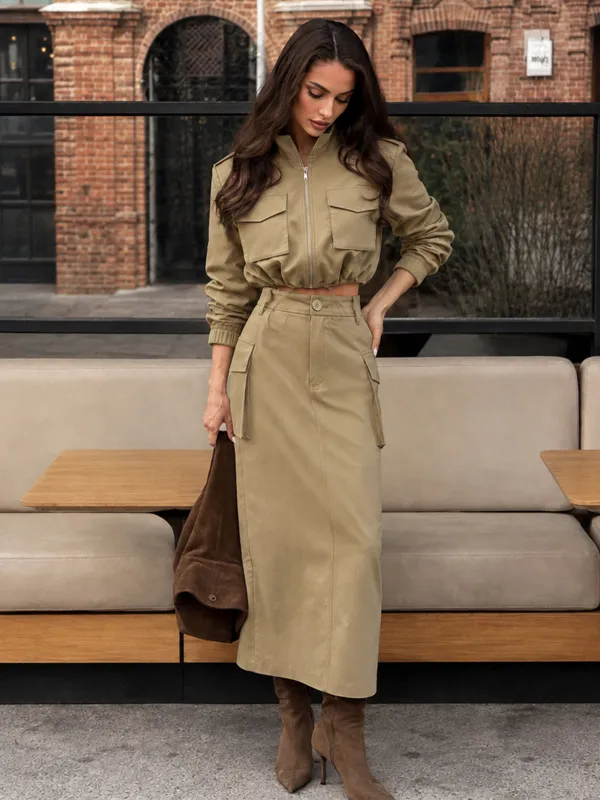 Cropped Jacket Midi Skirt Cargo Co‑ord Set made by COMMENSE