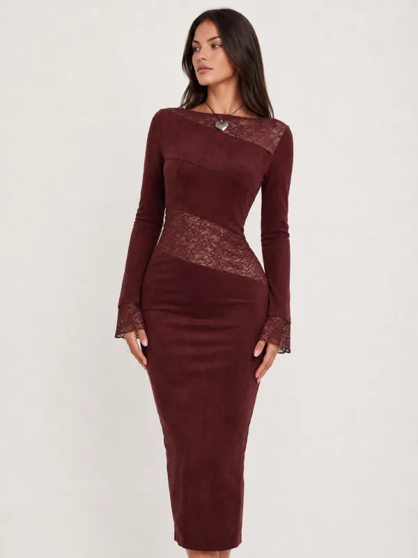 Lace Panel Suede Effect Bodycon Dress made by COMMENSE