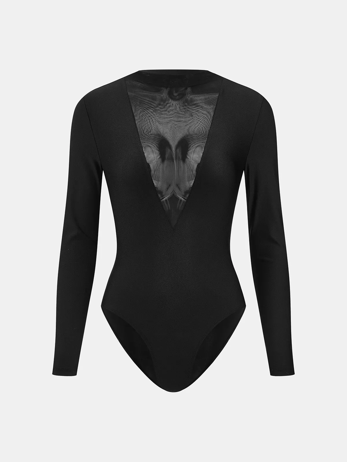 Sheer Mesh Deep V‑Neck Long Sleeve Bodysuit sold by COMMENSE product image thumbnail 2