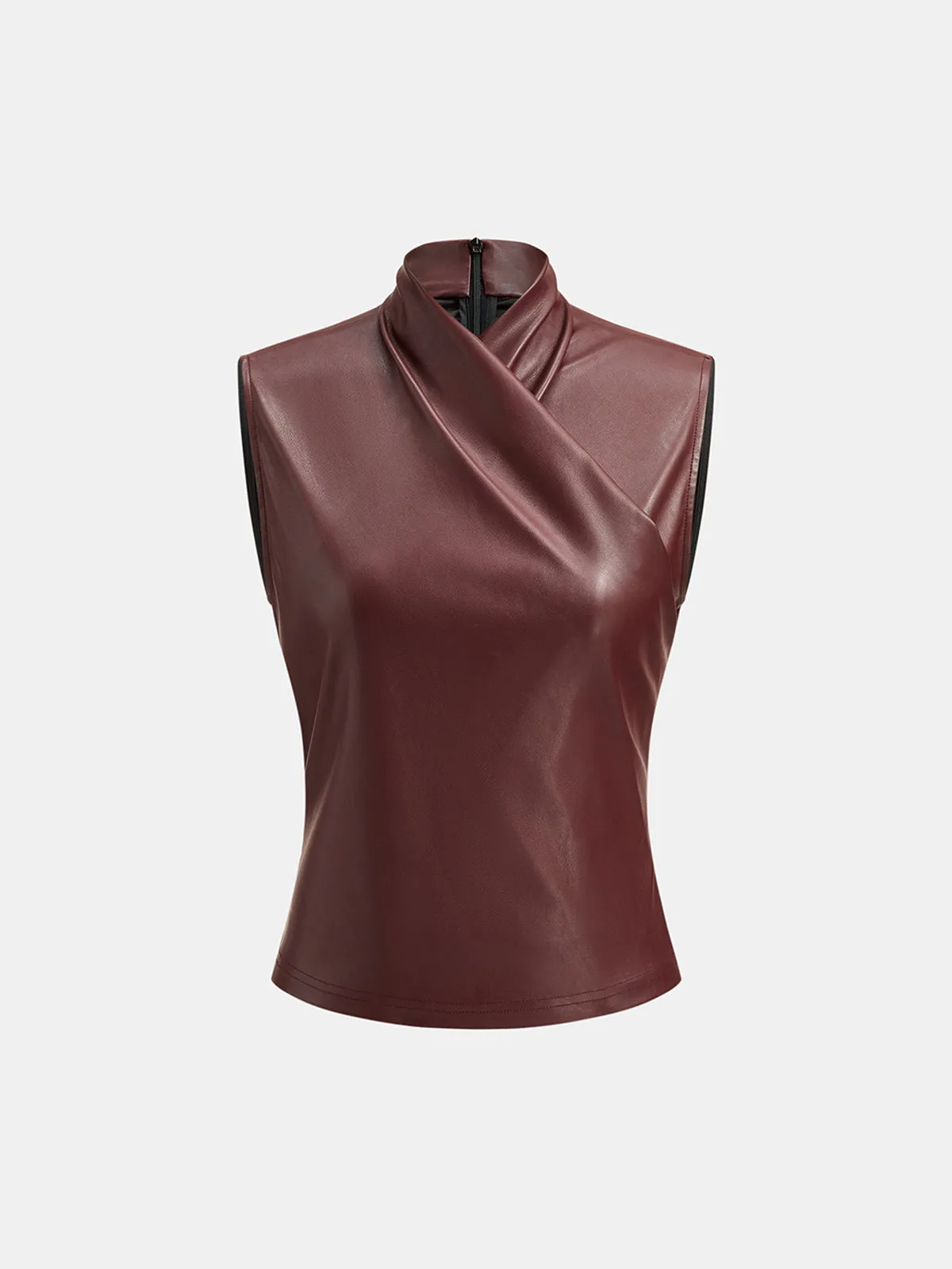 Faux Leather Draped Cross Neck Sleeveless Top sold by COMMENSE product image thumbnail 2