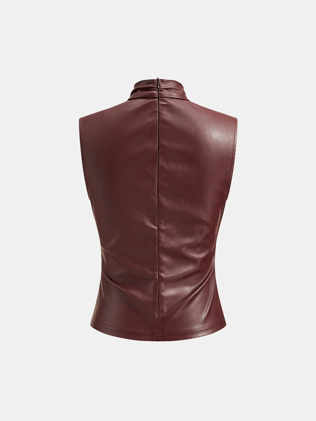 Faux Leather Draped Cross Neck Sleeveless Top sold by COMMENSE product image thumbnail 3