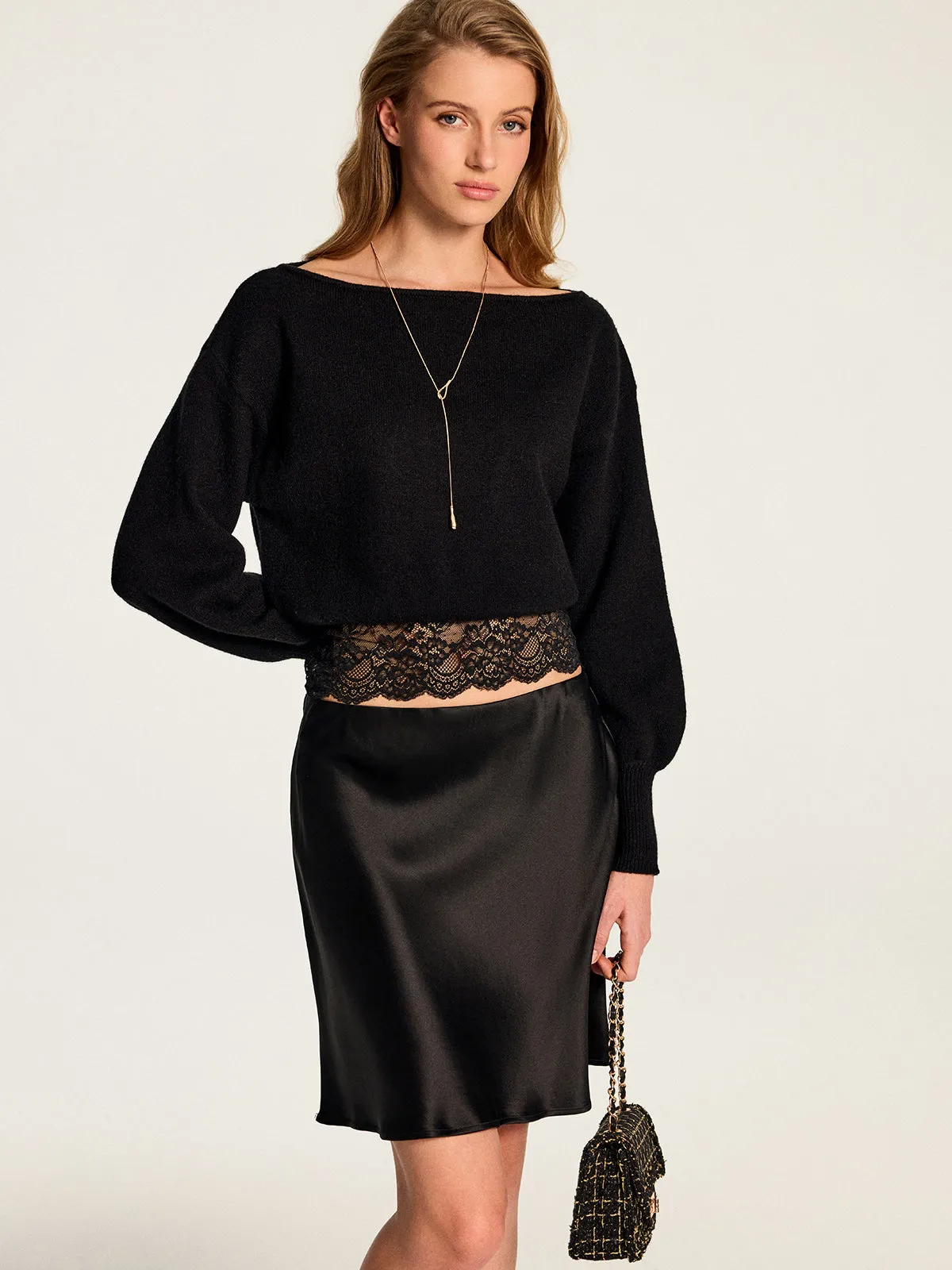 Boat Neck Lace Waist Knit Top sold by COMMENSE product image thumbnail 3
