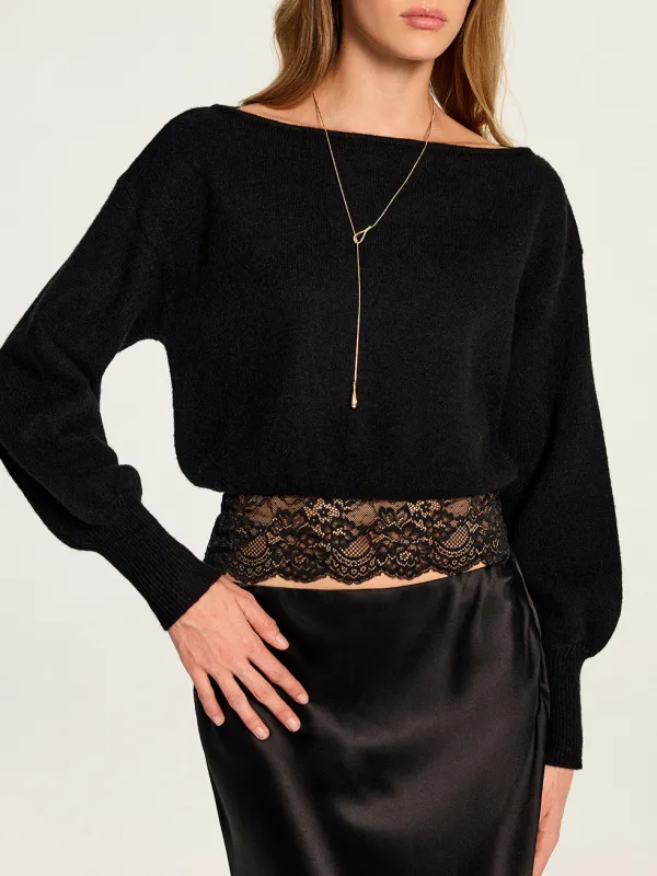Boat Neck Lace Waist Knit Top made by COMMENSE