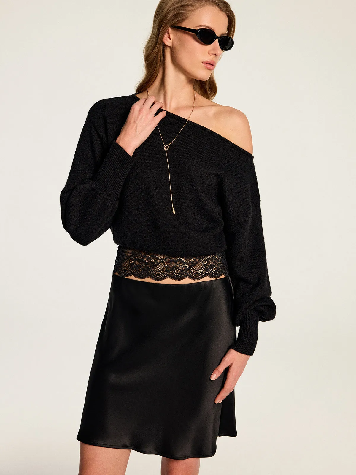 Boat Neck Lace Waist Knit Top sold by COMMENSE product image thumbnail 2