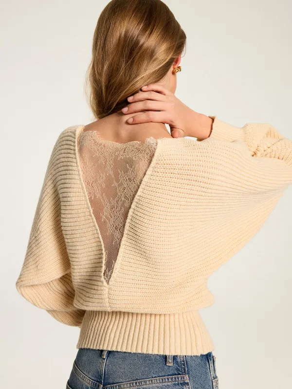 Lace Back Panel Knit Sweater made by COMMENSE