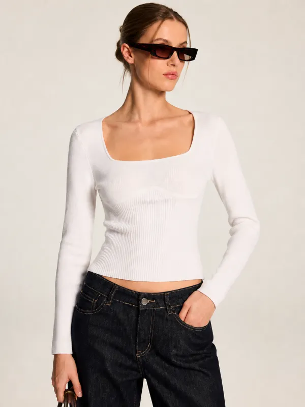Bust Seam Wool Blend Ribbed Knit Top made by COMMENSE