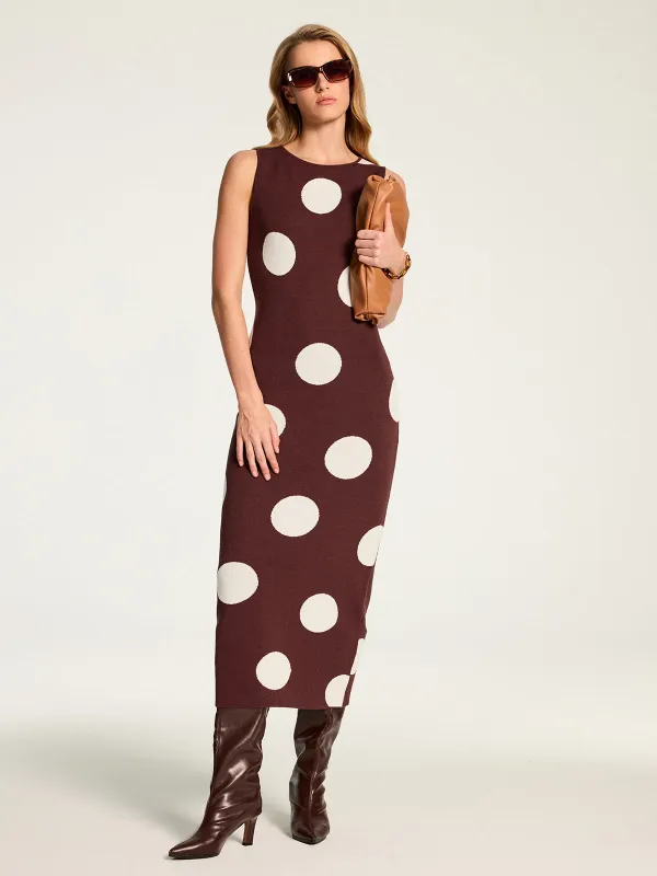 Large Polka Dot Sleeveless Knit Maxi Dress made by COMMENSE