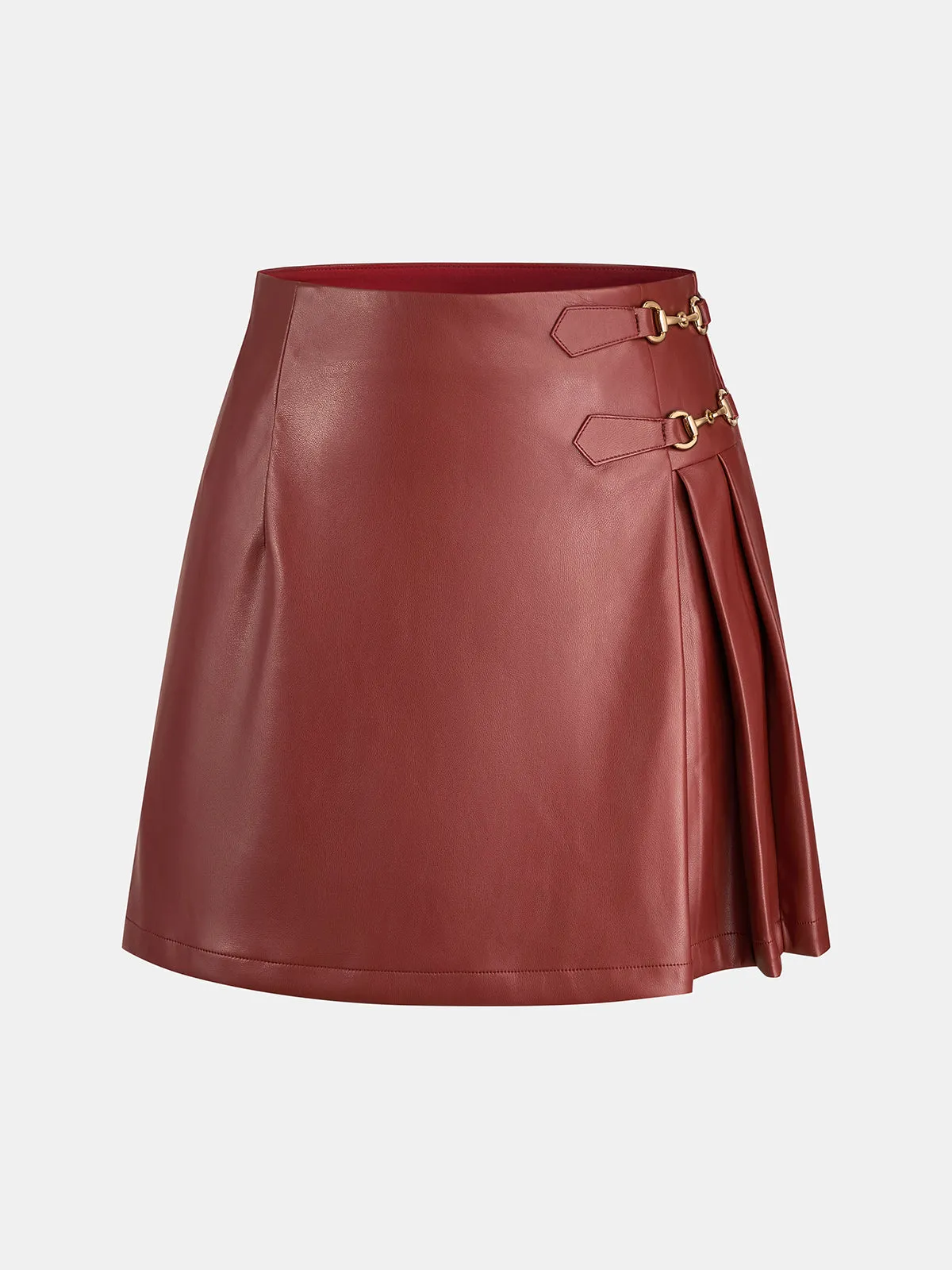 Horsebit Decor Pleated Faux Leather Mini Skirt sold by COMMENSE