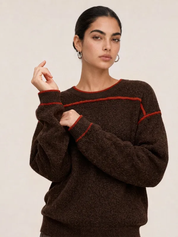 Contrast Stitch Crew Neck Knit Sweater made by COMMENSE