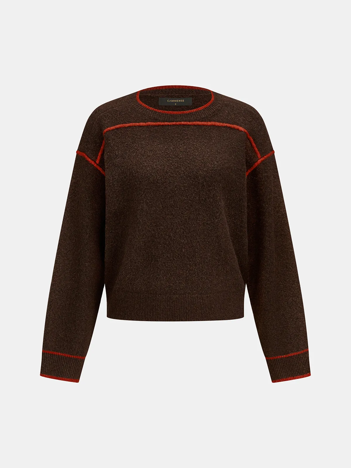 Contrast Stitch Crew Neck Knit Sweater sold by COMMENSE product image thumbnail 2