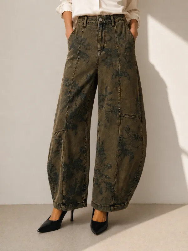Vintage Floral Seam‑Detail Barrel Jeans made by COMMENSE