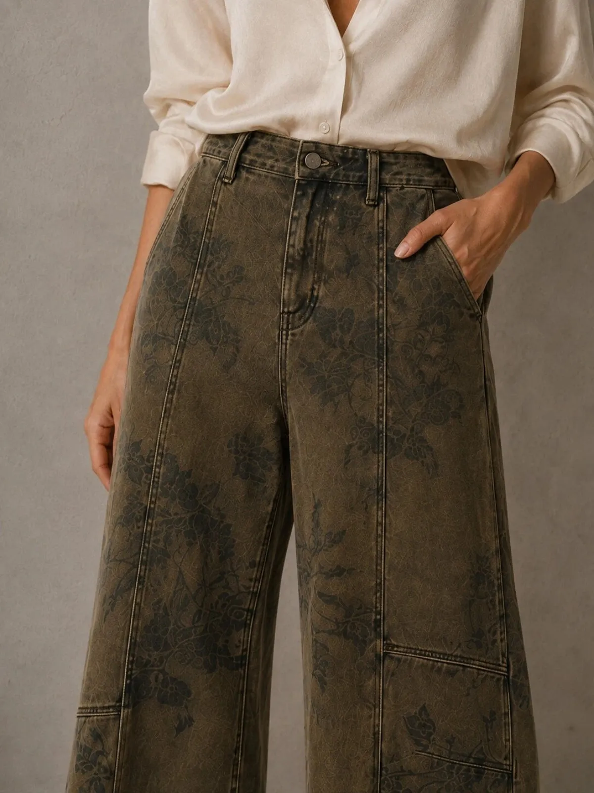 Vintage Floral Seam‑Detail Barrel Jeans sold by COMMENSE product image thumbnail 2