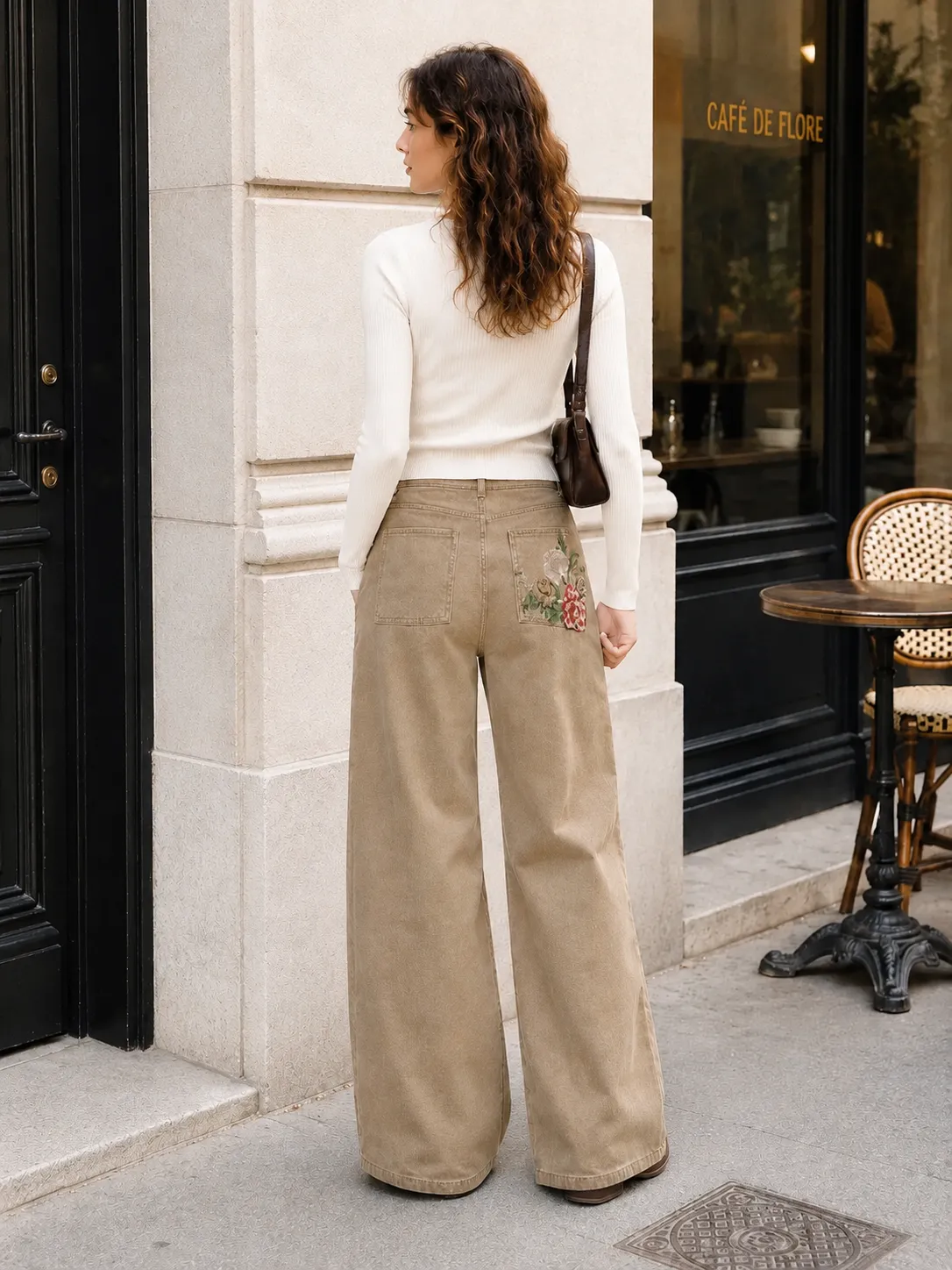 Back Floral Embroidered Wide‑Leg Jeans sold by COMMENSE
