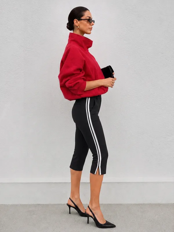 Slit Hem Side Stripe Capri Pants made by COMMENSE