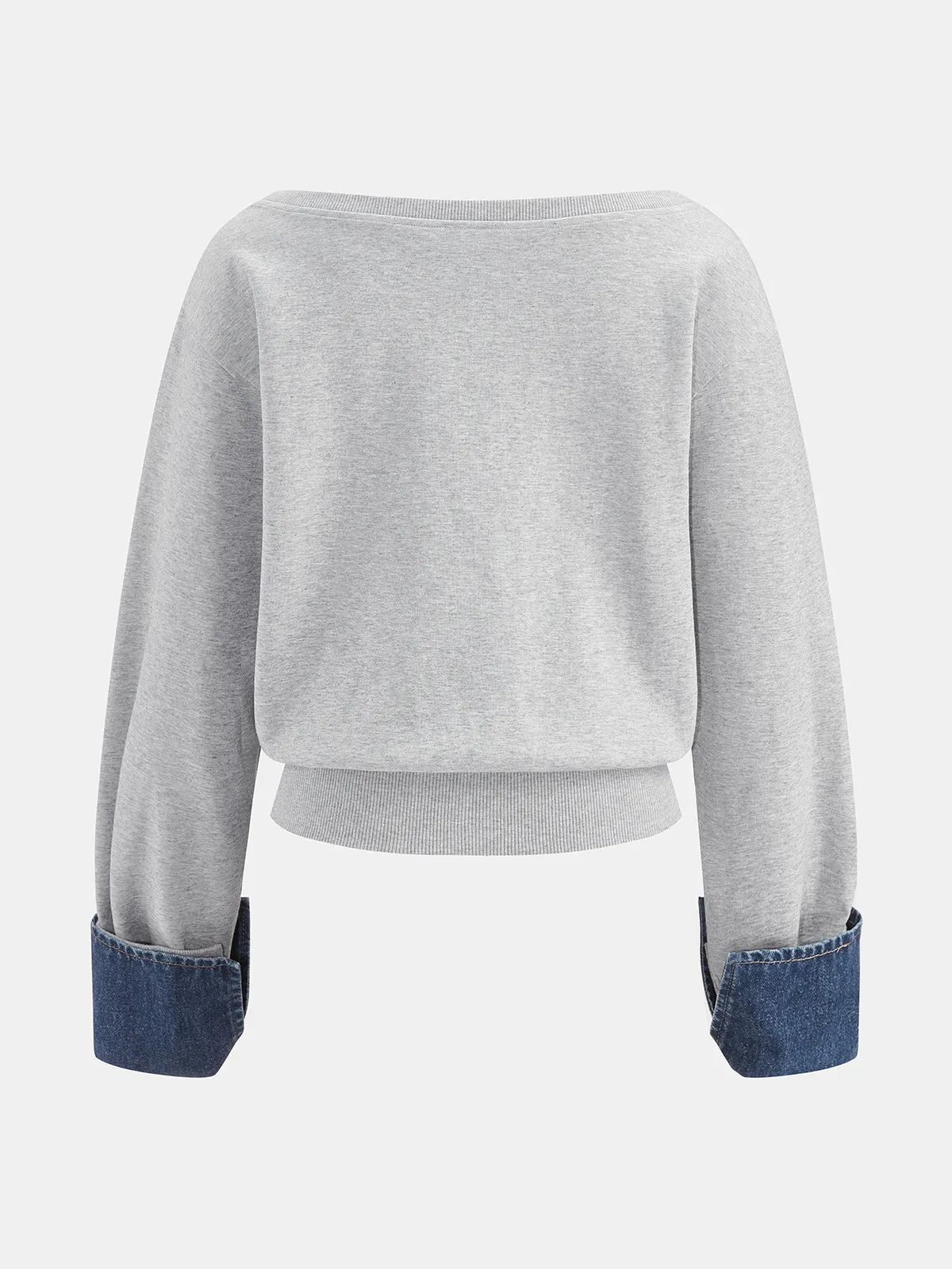Two‑Way Denim Cuff Off‑Shoulder Sweatshirt sold by COMMENSE product image thumbnail 3