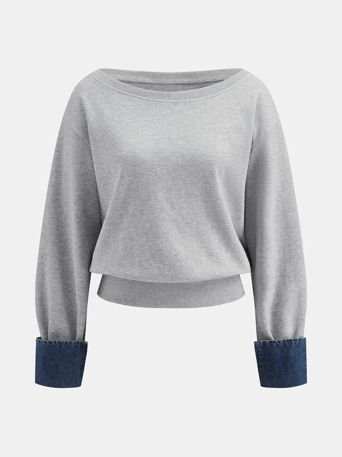 Two‑Way Denim Cuff Off‑Shoulder Sweatshirt sold by COMMENSE product image thumbnail 2