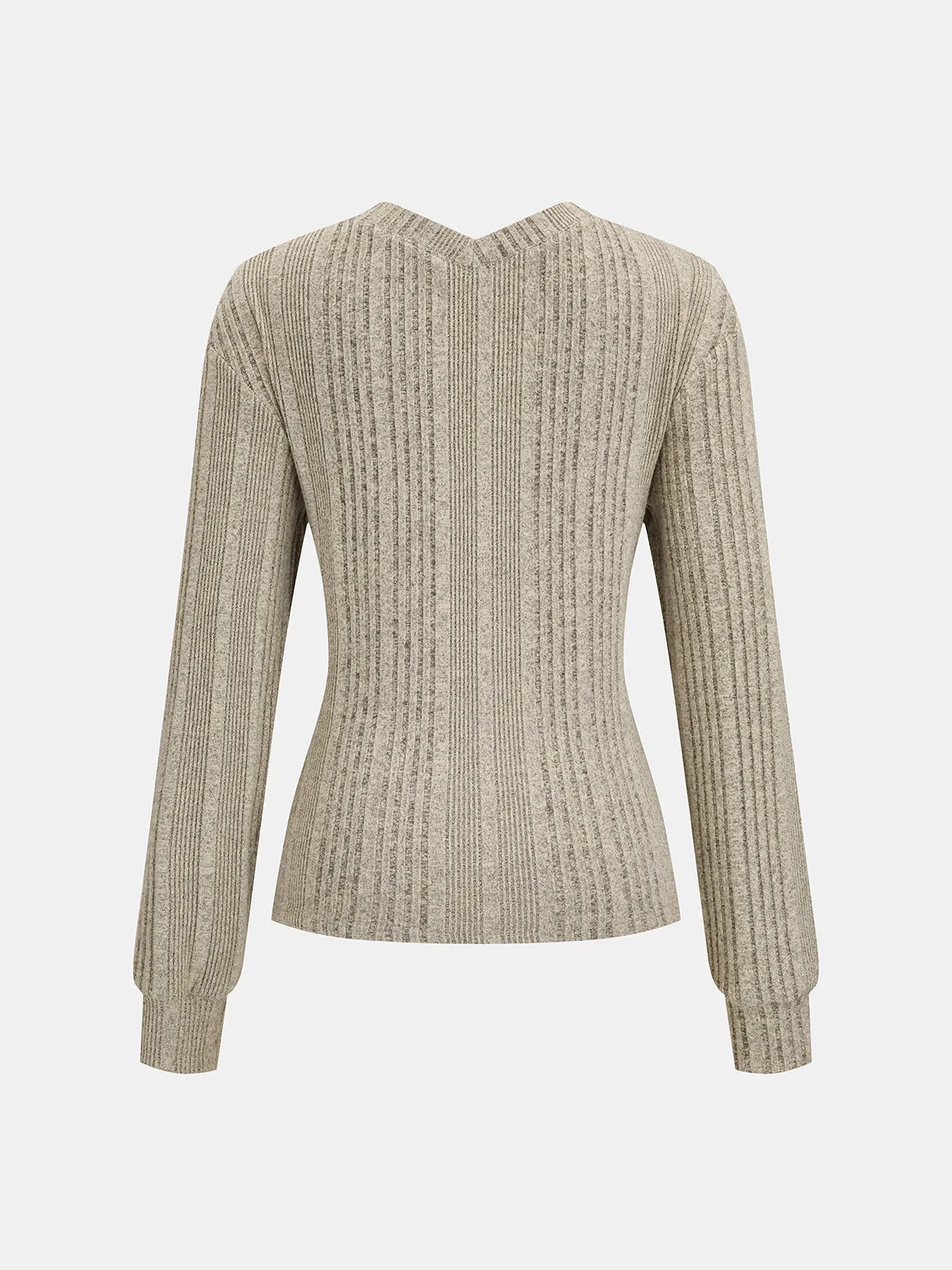 Cross‑Over Front Buttoned Rib Knit Blouse sold by COMMENSE product image thumbnail 2