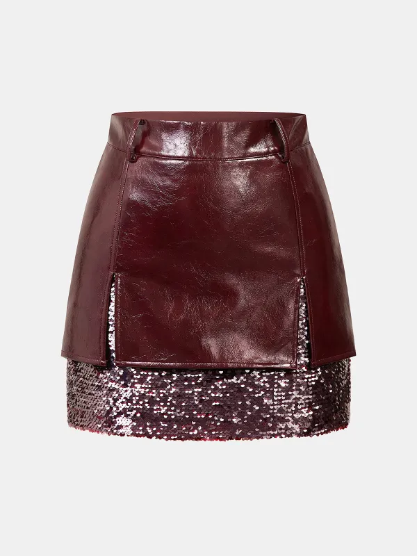 Faux‑Leather Sequin Panel Mini Skirt made by COMMENSE