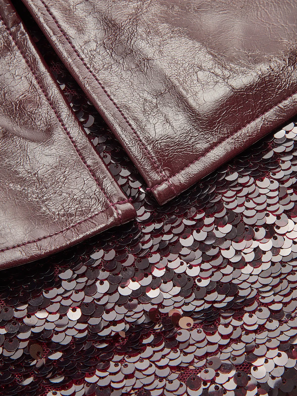 Faux‑Leather Sequin Panel Mini Skirt sold by COMMENSE product image thumbnail 3