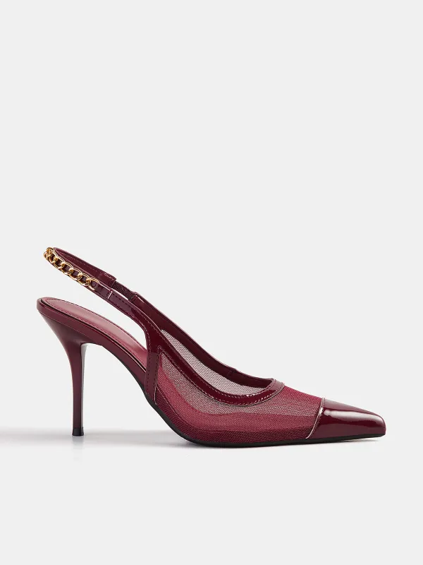 Chain Mesh Pointed Toe Slingback Pumps made by COMMENSE