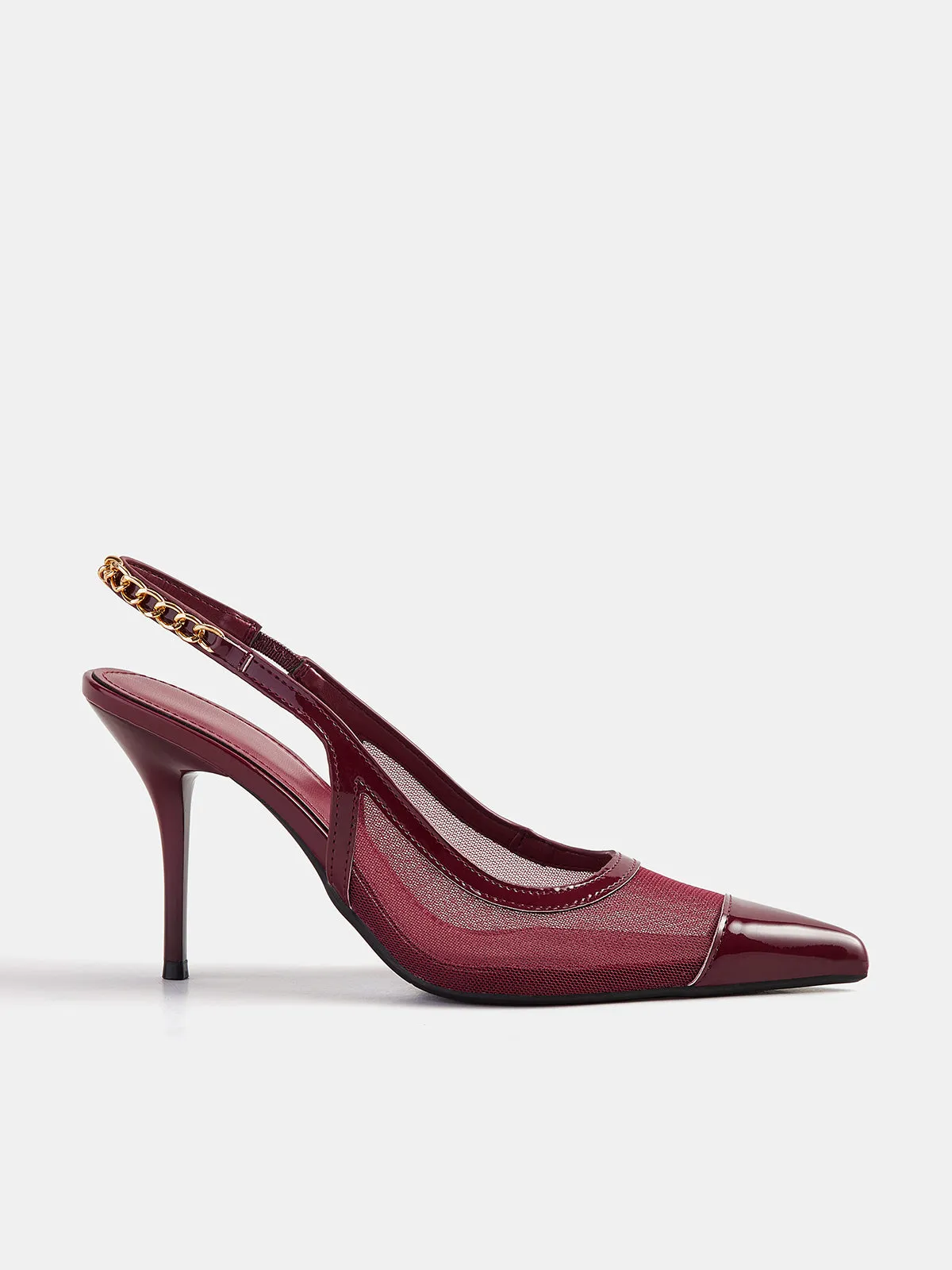 Chain Mesh Pointed Toe Slingback Pumps sold by COMMENSE