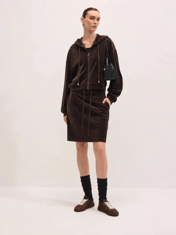 Velour Zip‑Up Hoodie Skirt Co‑ord Set made by COMMENSE