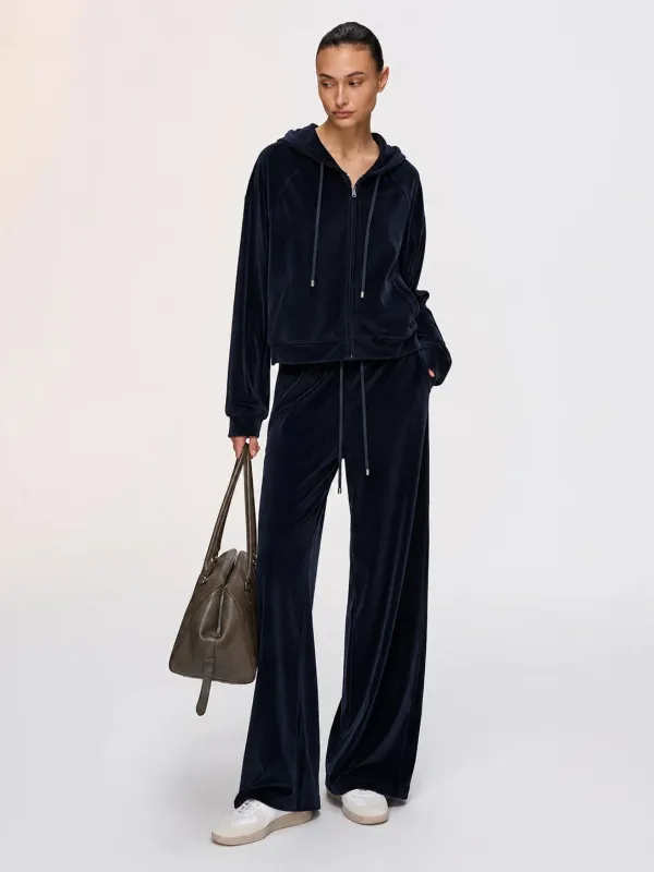 Velour Hooded Casual Co‑ord Set made by COMMENSE
