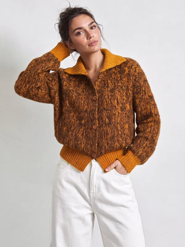 Marled Knit Collared Button‑Front Cardigan made by COMMENSE