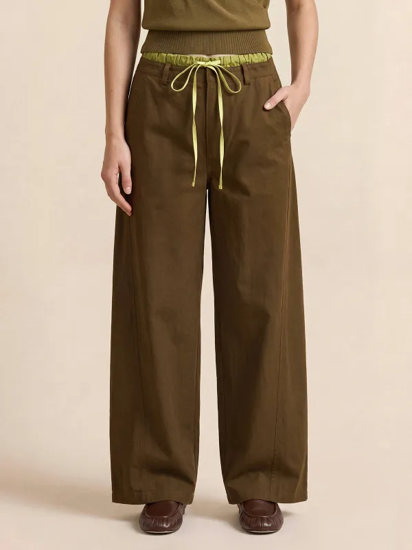 Contrast Drawstring Waist Wide‑Leg Pants made by COMMENSE