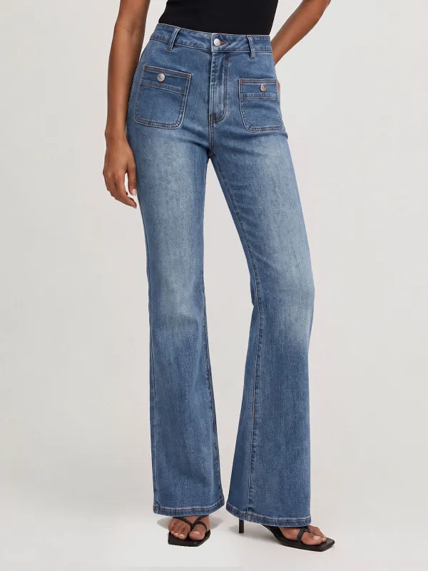 Patch Pocket High‑Waist Flare Jeans made by COMMENSE