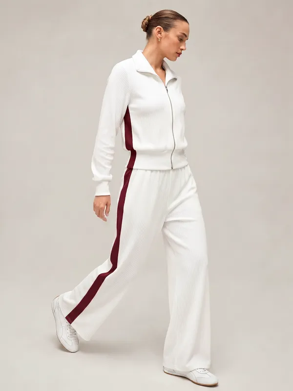 Contrast Side Trim Ribbed Casual Set made by COMMENSE