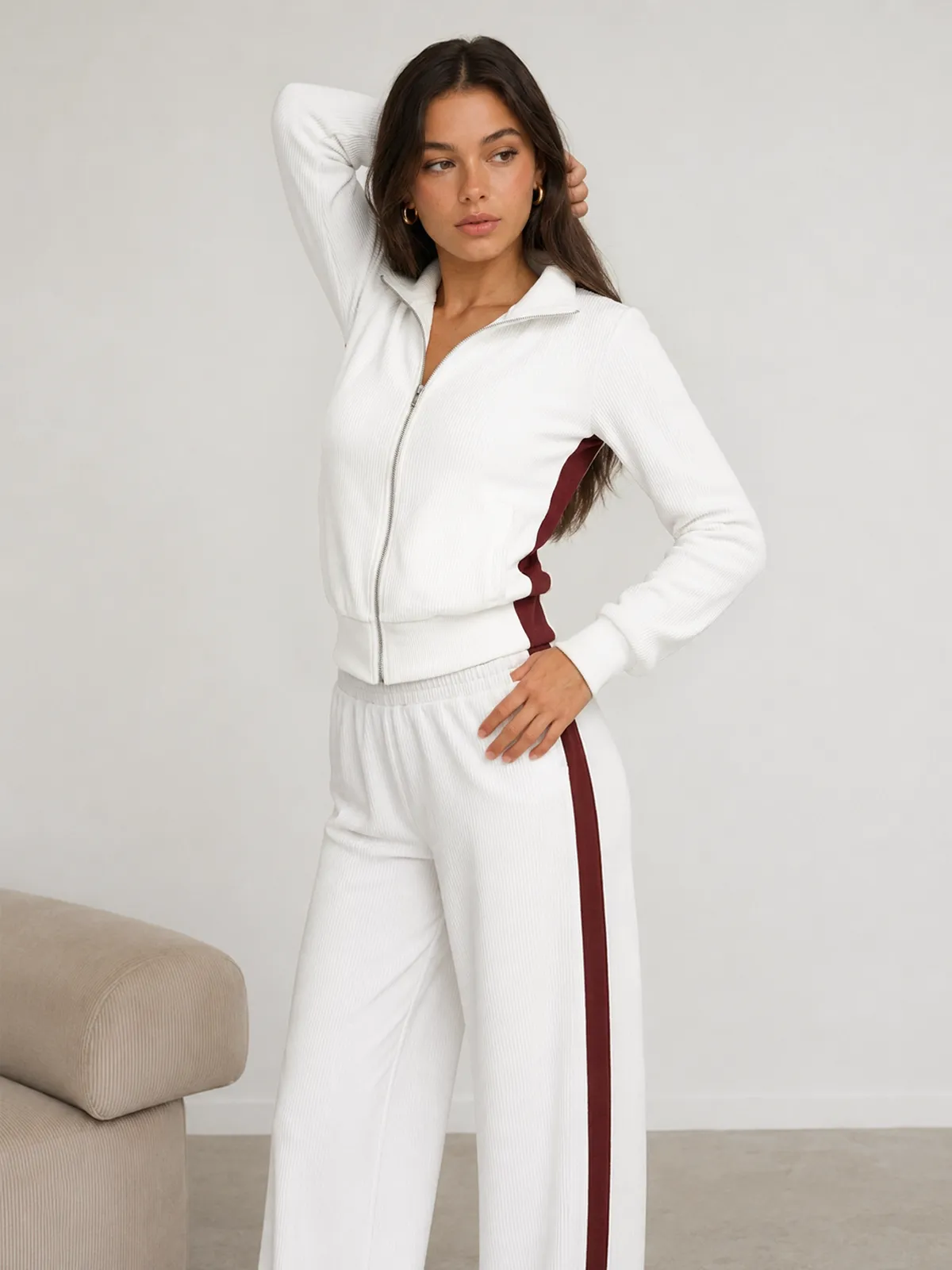 Contrast Side Trim Ribbed Casual Set sold by COMMENSE product image thumbnail 2