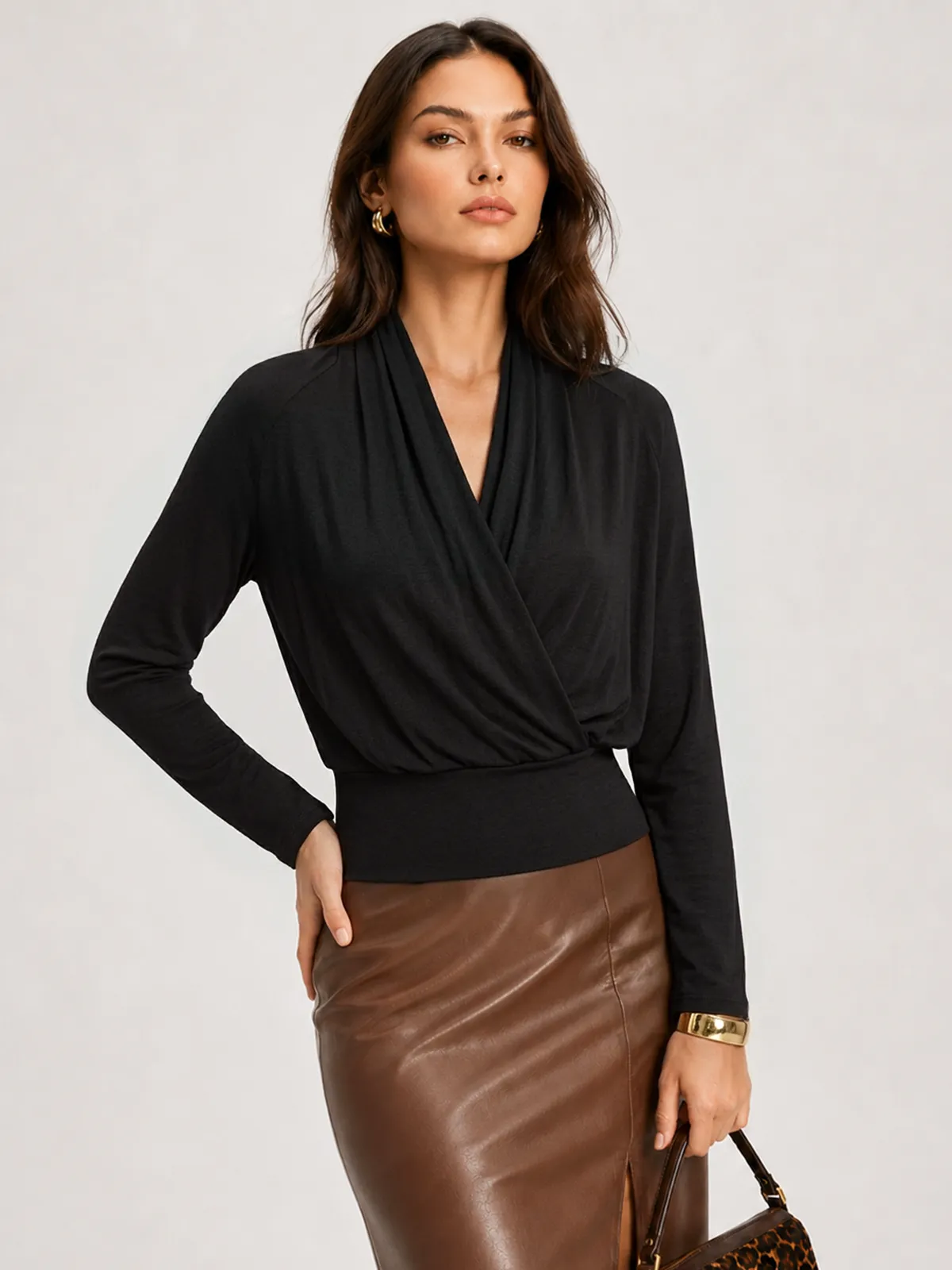 Wrap Cross Long Sleeve Crop Top sold by COMMENSE product image thumbnail 2