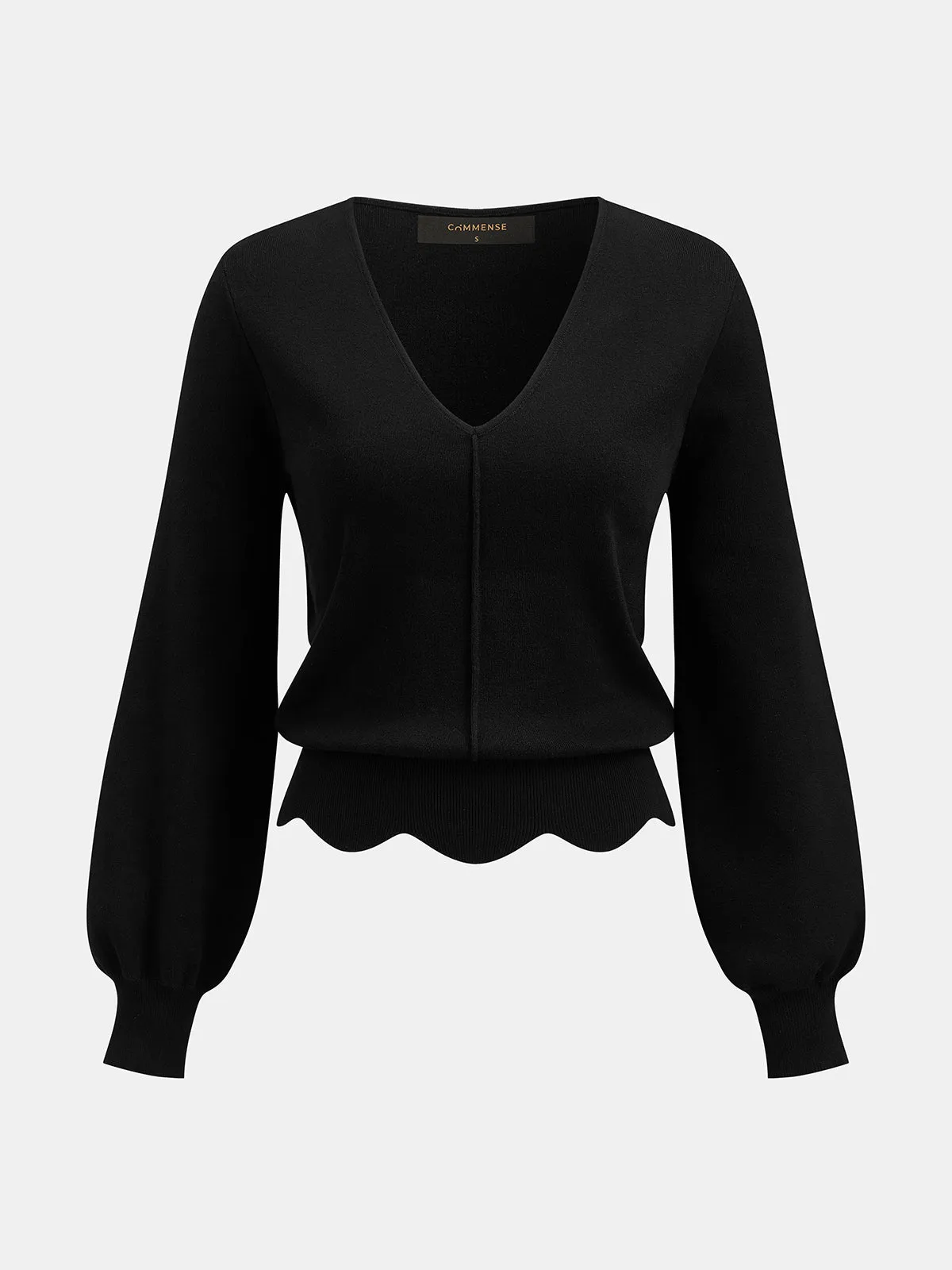 Scalloped Hem V‑Neck Knit Top sold by COMMENSE product image thumbnail 2