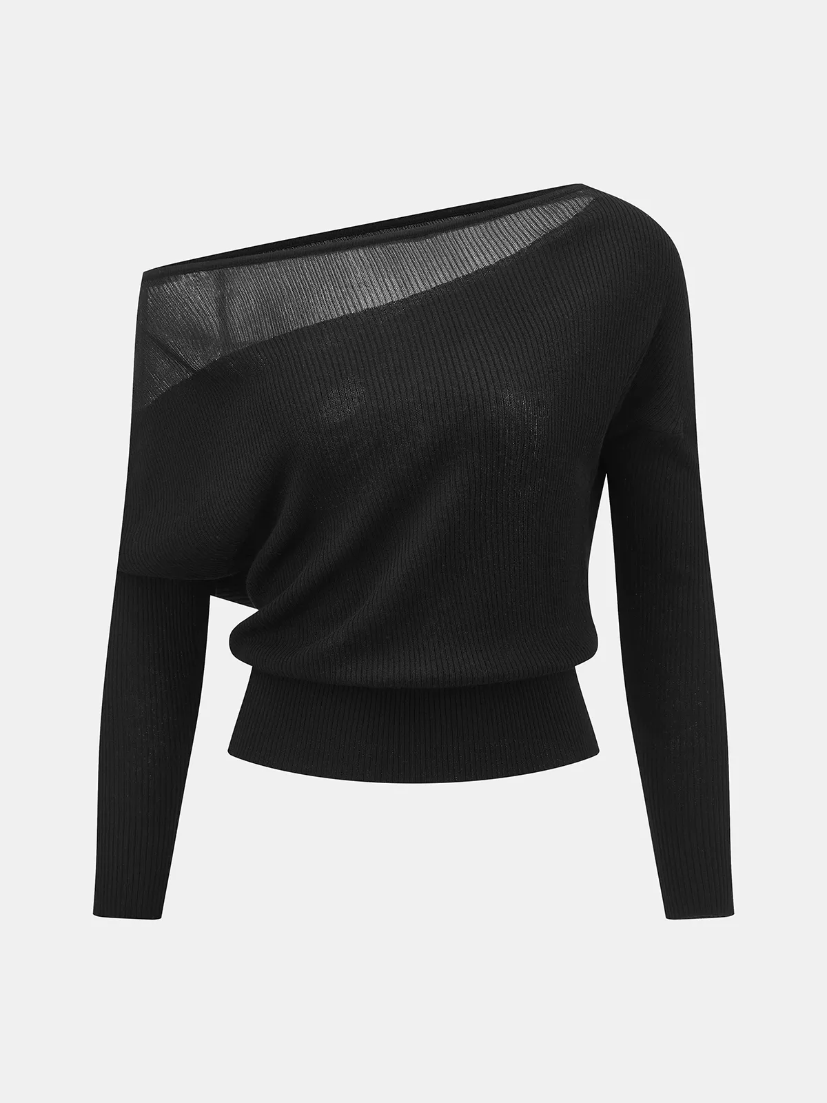 Sheer Panel Off‑Shoulder Knit Co‑ord Set sold by COMMENSE product image thumbnail 2