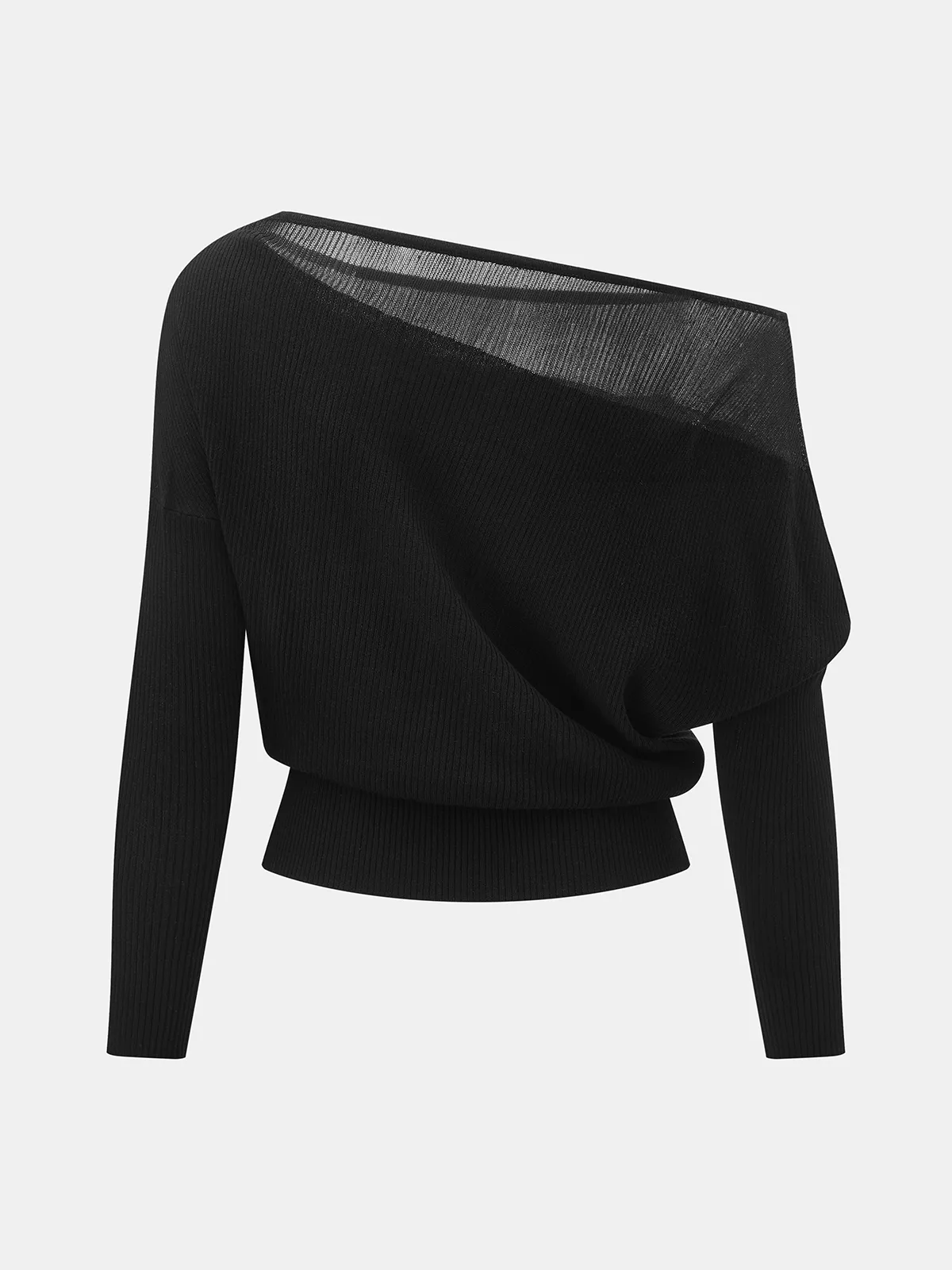Sheer Panel Off‑Shoulder Knit Co‑ord Set sold by COMMENSE product image thumbnail 3