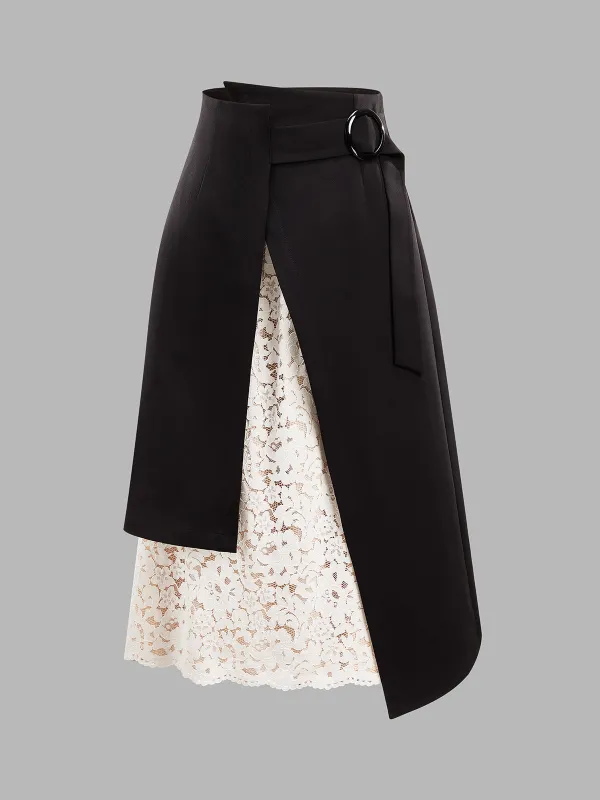 Asymmetric Overlay Lace Midi Skirt Two‑Piece Set made by COMMENSE