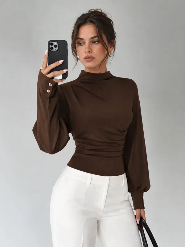Stretch Draped Lantern Sleeve Blouse made by COMMENSE