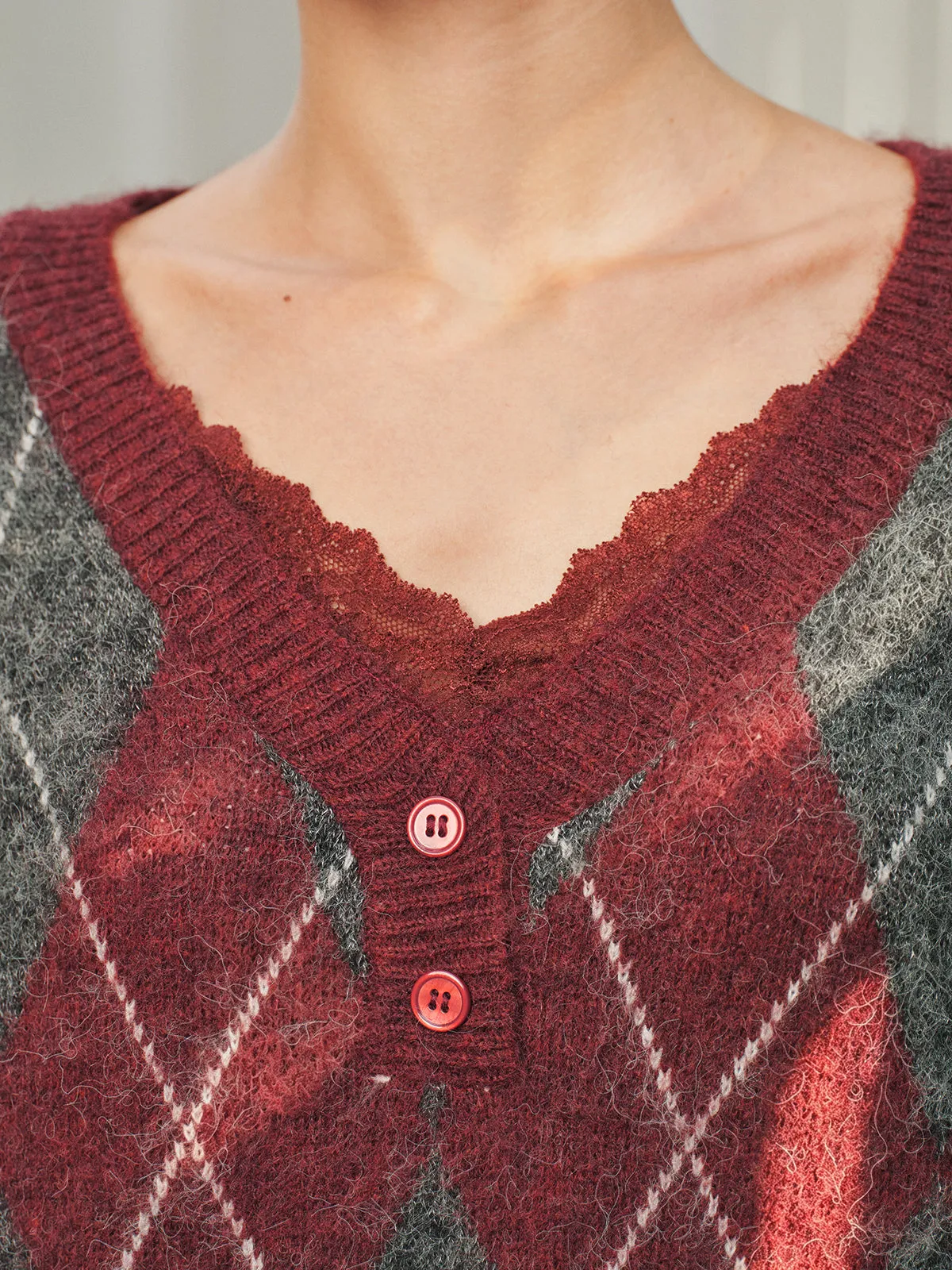 Wool Blend Argyle Knit Two‑Piece Skirt Set sold by COMMENSE product image thumbnail 5