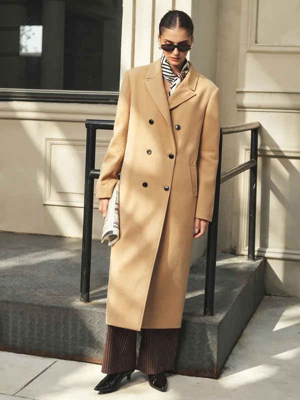 Double‑Breasted Lapel Long Coat made by COMMENSE