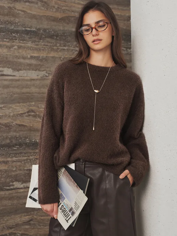 Drop Shoulder Loose Wool Blend Fuzzy Sweater made by COMMENSE