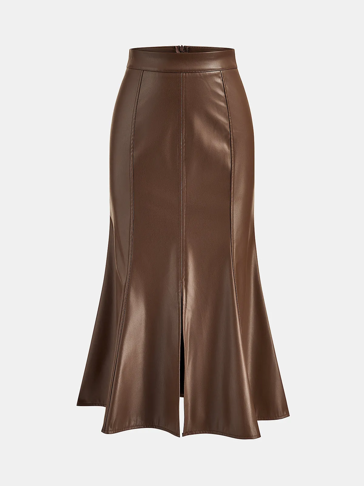 Faux‑Leather Front‑Slit Midi Mermaid Skirt sold by COMMENSE product image thumbnail 2