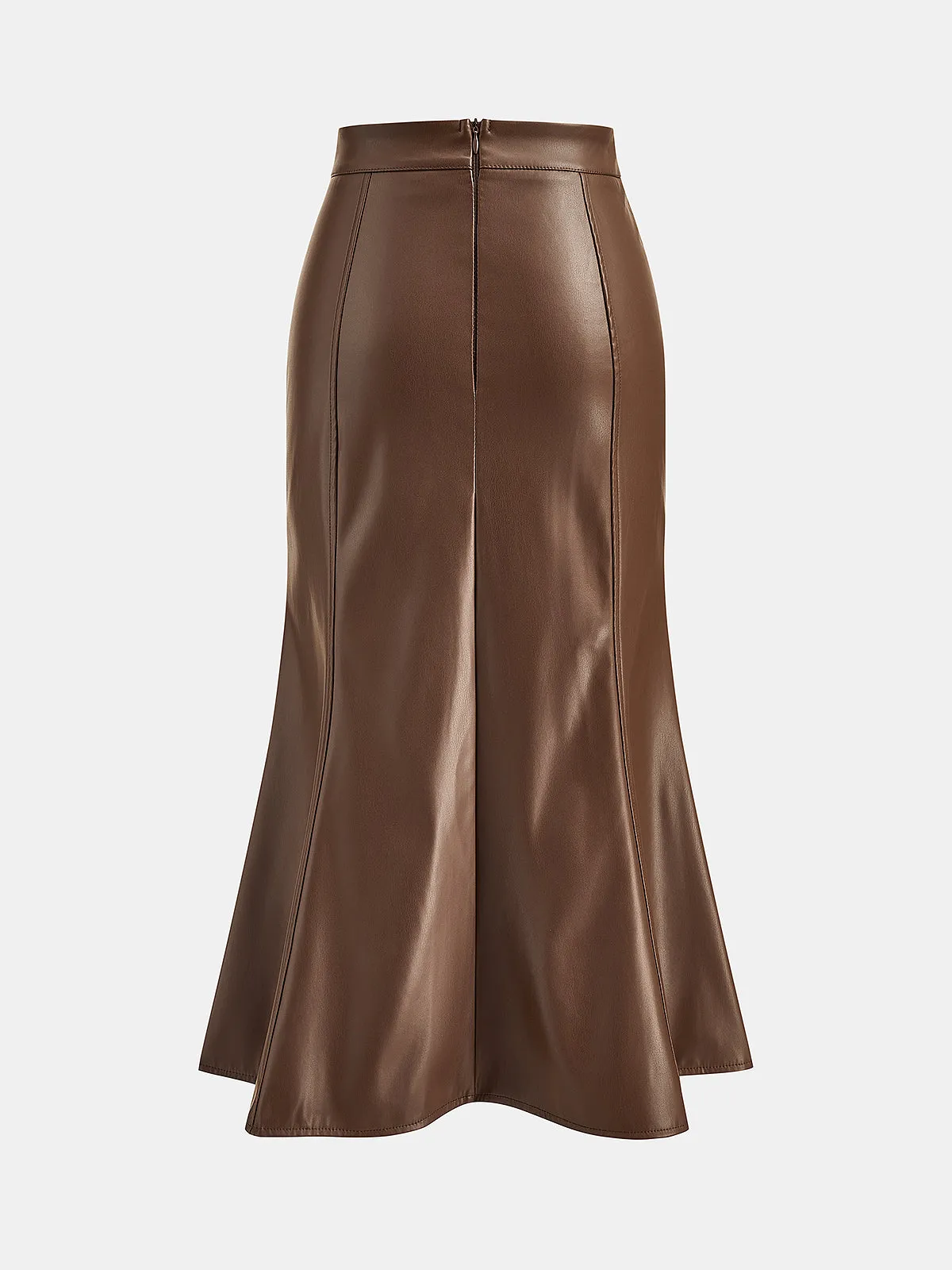 Faux‑Leather Front‑Slit Midi Mermaid Skirt sold by COMMENSE product image thumbnail 3
