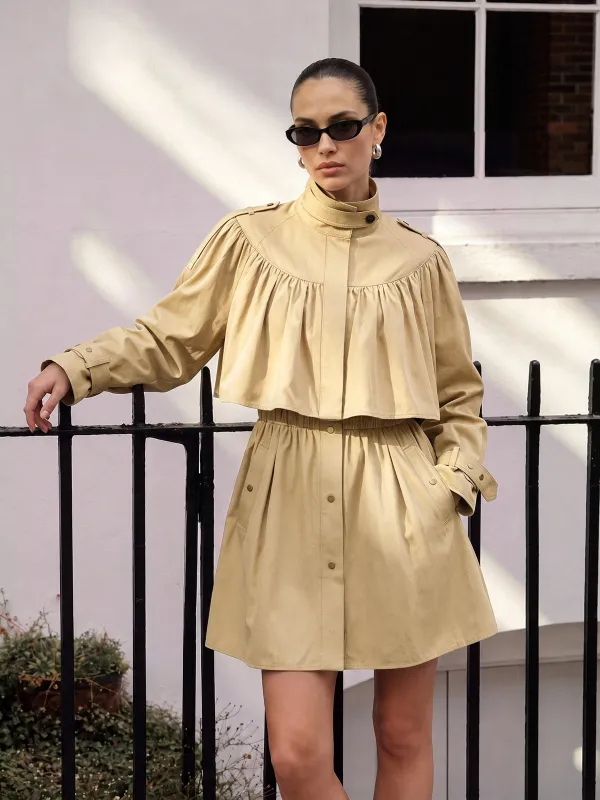 Elastic Waist Cape Design Trench Coat made by COMMENSE