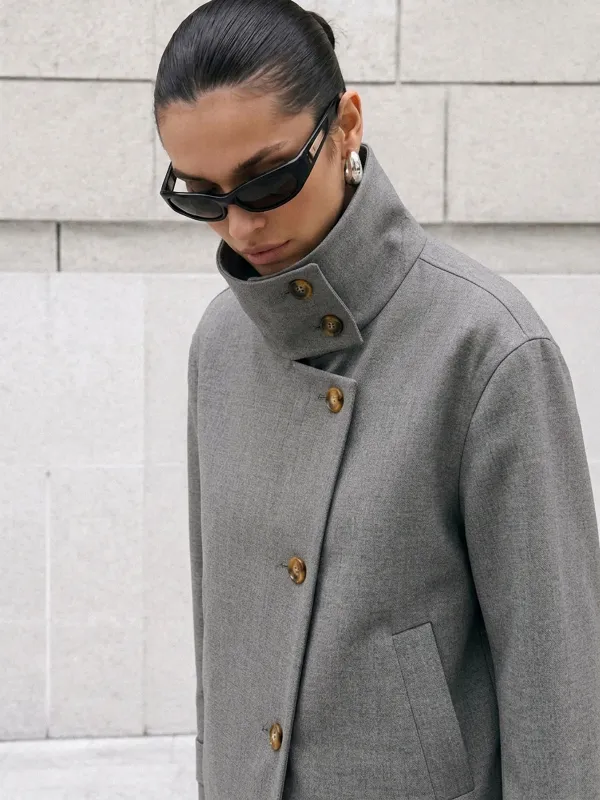 Stand Collar Button Front Cropped Coat made by COMMENSE