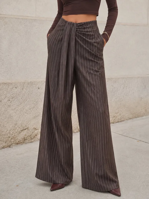 Twisted Waist Pinstripe Wide Leg Pants made by COMMENSE