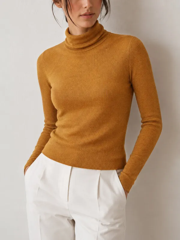 Turtleneck Ribbed Slim Wool Blend Knit Top made by COMMENSE