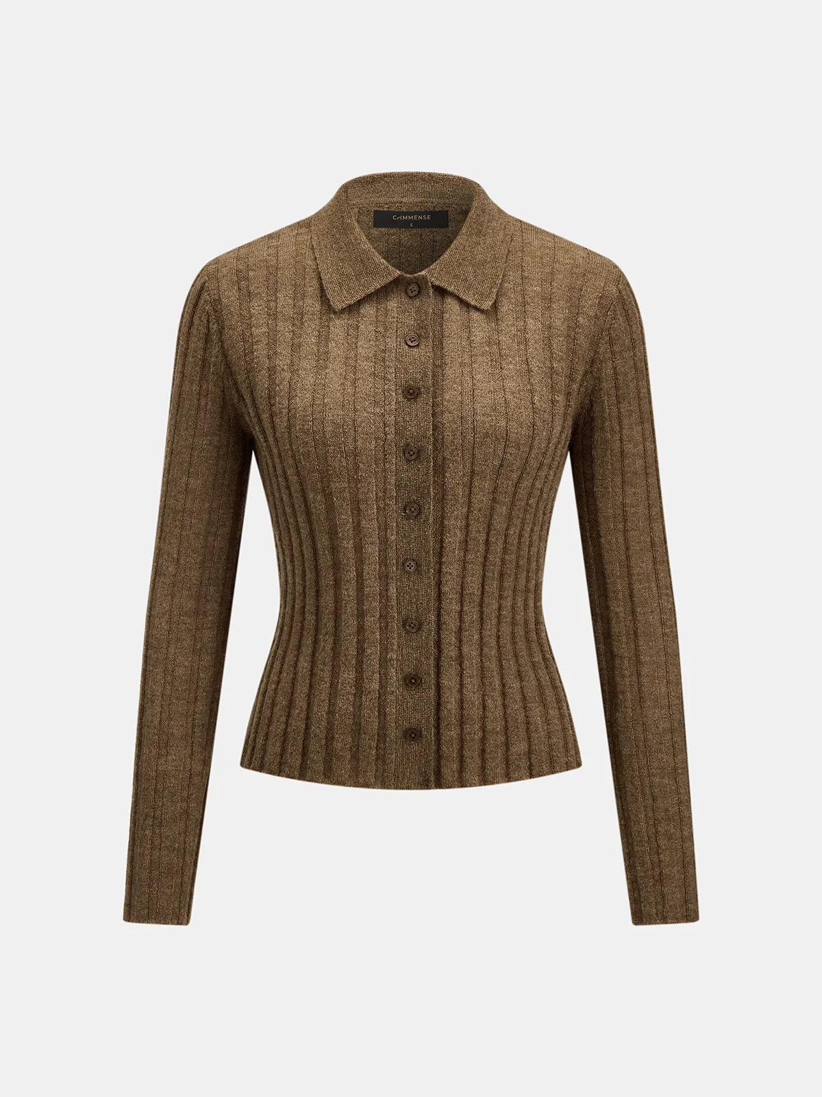 Collared Wool Blend Ribbed Knit Cardigan sold by COMMENSE product image thumbnail 2